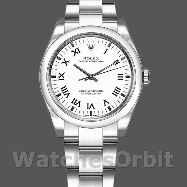Replica Rolex Oyster Perpetual 31 mm Donna-177200-Comparatore romano bianco-Bracciale Oyster Bianco