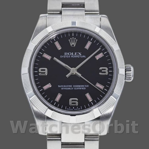 Replica Rolex Oyster Perpetual 31 mm Donna-177210-Dal quadrante nero-Batone rosa nero