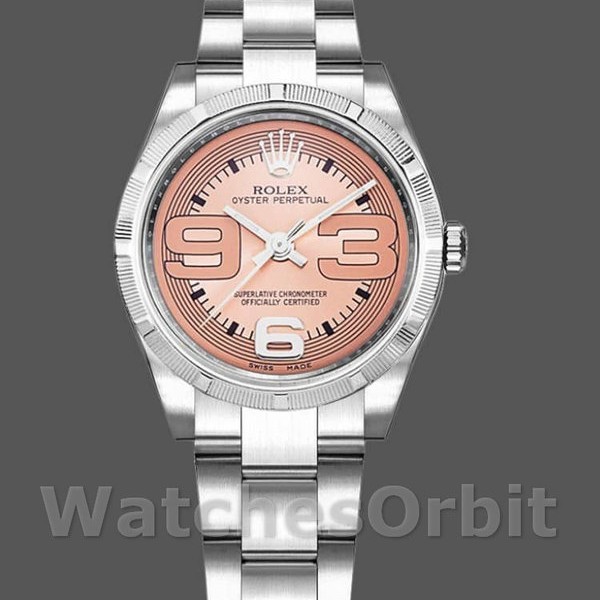 Replica Rolex Oyster Perpetual 31 mm Donna-177210-Rosa Maxi Quadrante Arabo Rosa