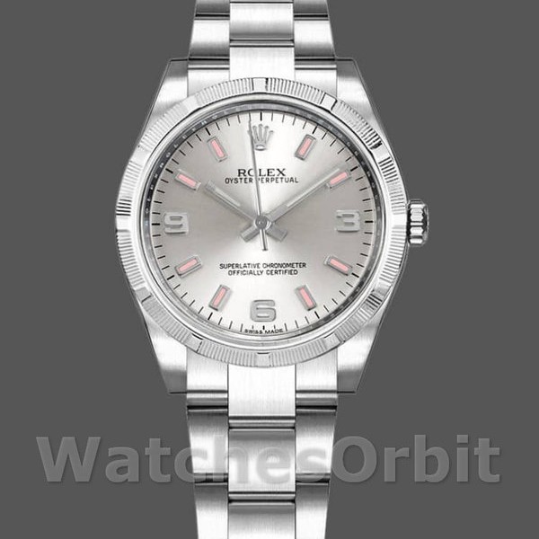 Replica Rolex Oyster Perpetual 31 mm Donna-177210-Calrante argento-Indici rosa Argento