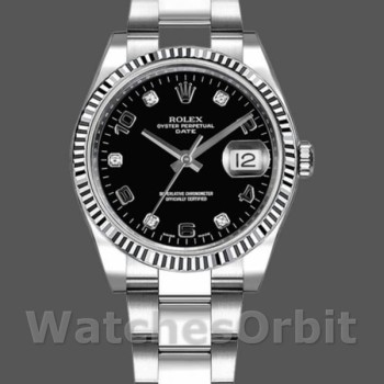 Replica Rolex Oyster Perpetual Date 34 mm Unisex-115234-Dal quadrante nero Diamante nero Unisex-115234-Dal quadrante nero Diamante nero