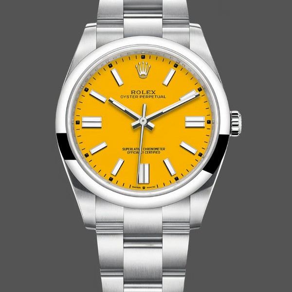 Replica Rolex Oyster Perpetual-124300, Oystersteel, Quadrante giallo Uomo Quadrante giallo