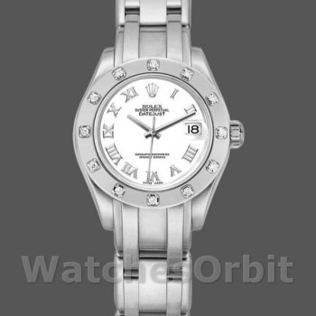 Replica Rolex Pearlmaster 29 mm Donna-80319-Comparatore romano bianco Lusso