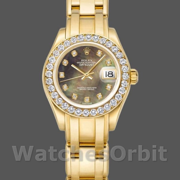 Replica Rolex Pearlmaster 29 mm Donna-80298-Giallo Oro-MOP Quadrante Lusso