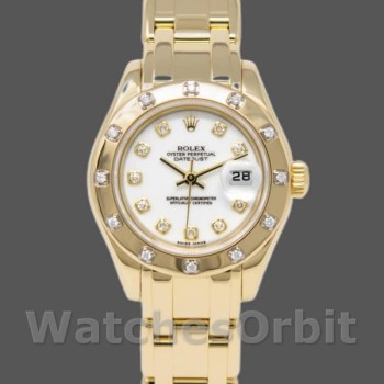Replica Rolex Pearlmaster 29 mm Donna-80318-Oro giallo-Comparatore bianco Lusso