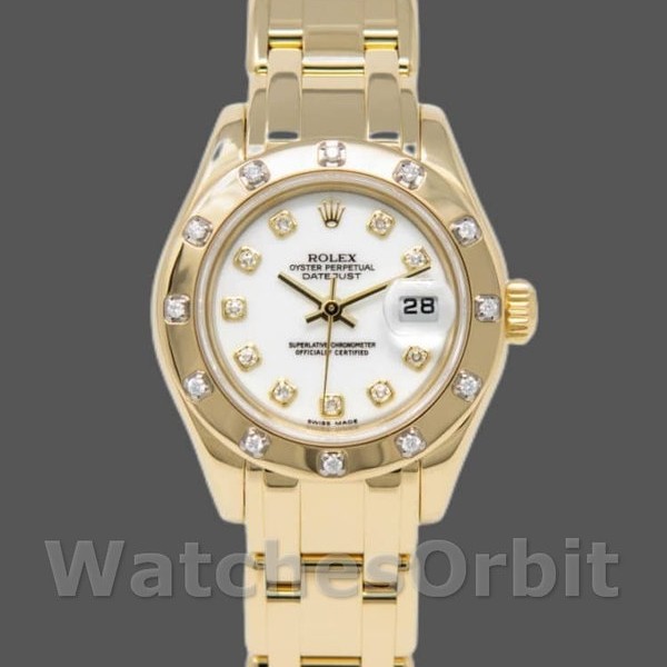 Replica Rolex Pearlmaster 29 mm Donna-80318-Oro giallo-Comparatore bianco Lusso