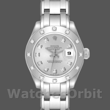 Replica Rolex Pearlmaster 29mm Donna-80319-Argento Quadrante di Diamanti Lusso