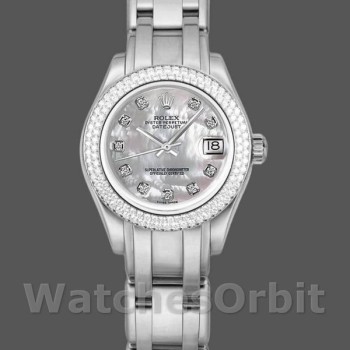 Replica Rolex Pearlmaster 34 mm Donna-81339-Bianco MOP Quadrante di diamanti Lusso