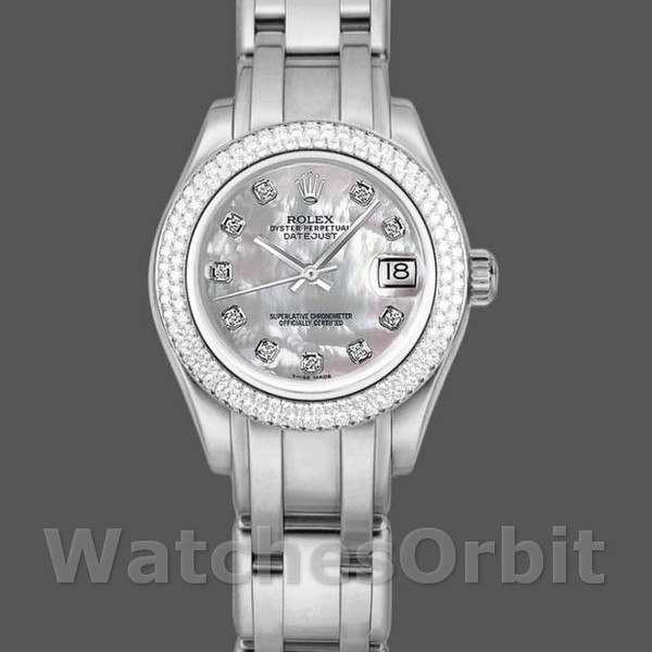 Replica Rolex Pearlmaster 34 mm Donna-81339-Bianco MOP Quadrante di diamanti Lusso