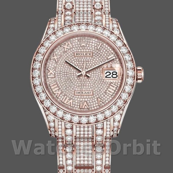 Replica Rolex Pearlmaster 39 mm Uomo-86405RBR-Dal quadrante in oro rosa con diamanti Lusso