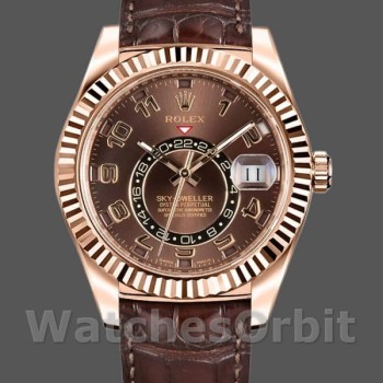 Replica Rolex Sky-Dweller 42 mm Uomo-326135-Cioccolato Quadrante marrone arabo a raggiera