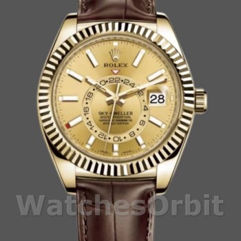 Replica Rolex Sky-Dweller 42 mm Uomo-326138-Comparatore champagne-Oro giallo Champagne<br />