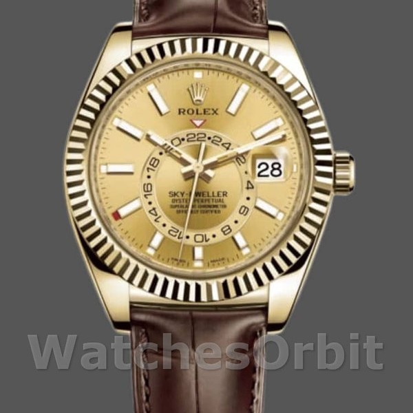 Replica Rolex Sky-Dweller 42 mm Uomo-326138-Comparatore champagne-Oro giallo Champagne<br />
