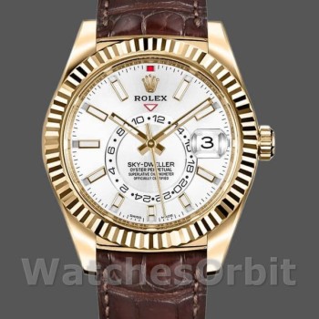 Replica Rolex Sky-Dweller 42 mm Uomo-326138-Comparatore bianco-Oro giallo Bianco