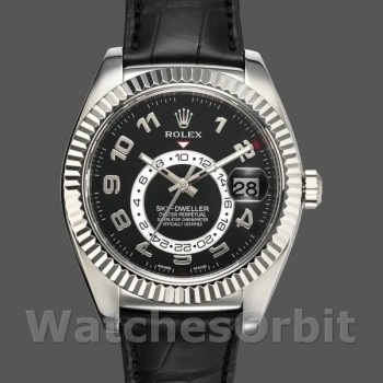 Replica Rolex Sky-Dweller 42 mm Uomo-326139-Calrante nero-Cinturino in pelle nero