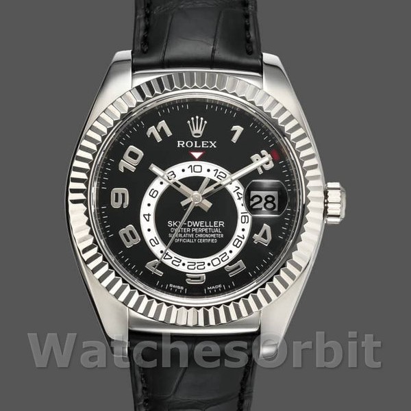 Replica Rolex Sky-Dweller 42 mm Uomo-326139-Calrante nero-Cinturino in pelle nero