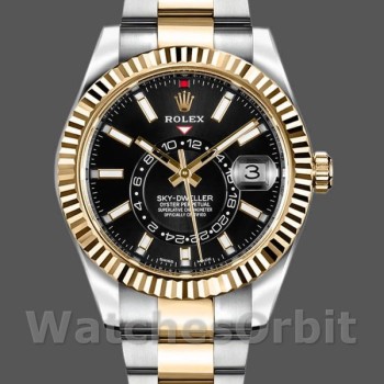 Replica Rolex Sky-Dweller 42 mm Uomo-326933-Calendario nero-Acciaio inossidabile Lusso