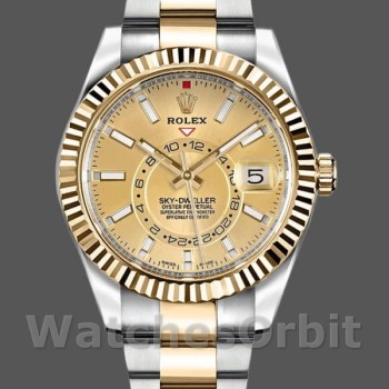 Replica Rolex Sky-Dweller 42mm Uomo-326933-Comparatore champagne-Acciaio inossidabile Champagne