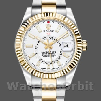 Replica Rolex Sky-Dweller 42 mm Uomo-326933-Acciaio inossidabile-Comparatore bianco Bianco