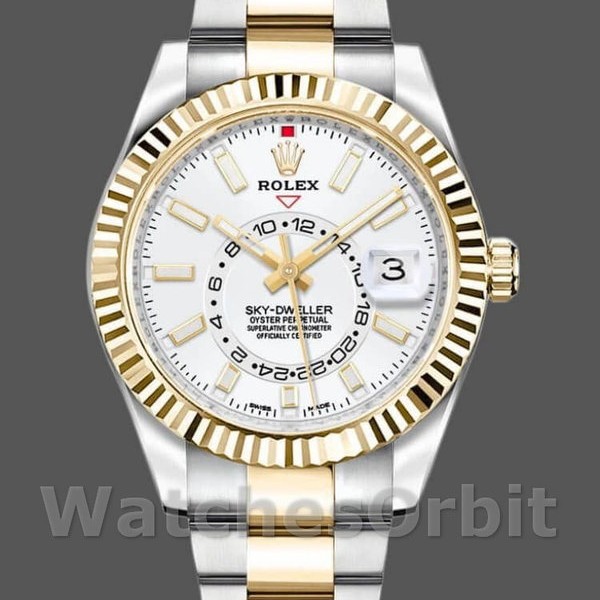 Replica Rolex Sky-Dweller 42 mm Uomo-326933-Acciaio inossidabile-Comparatore bianco Bianco