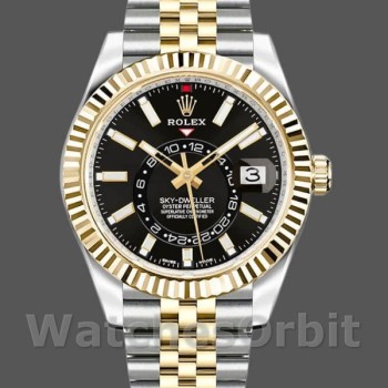 Replica Rolex Sky-Dweller 42 mm Uomo-326933-Acciaio inossidabile e oro giallo-Calendario nero Nero<br />