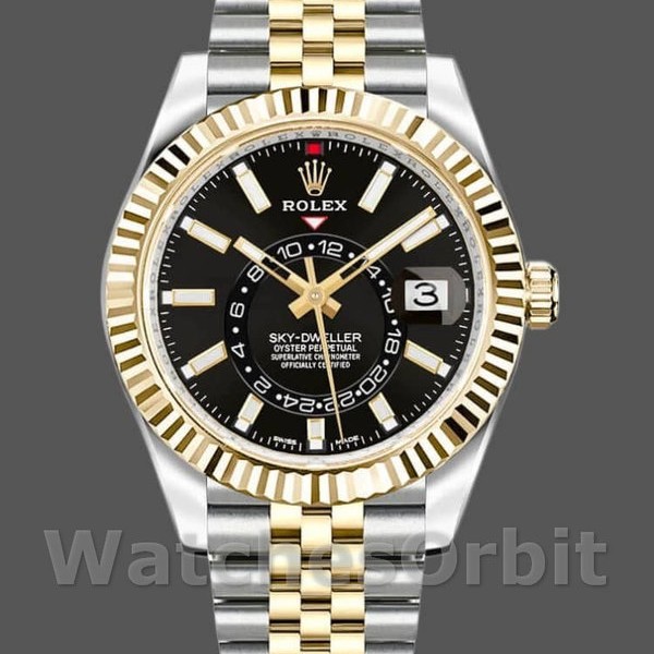 Replica Rolex Sky-Dweller 42 mm Uomo-326933-Acciaio inossidabile e oro giallo-Calendario nero Nero<br />