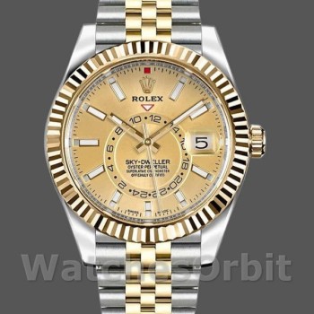 Replica Rolex Sky-Dweller 42mm Uomo-326933-Acciaio inossidabile e oro giallo-Calendario champagne Champagne