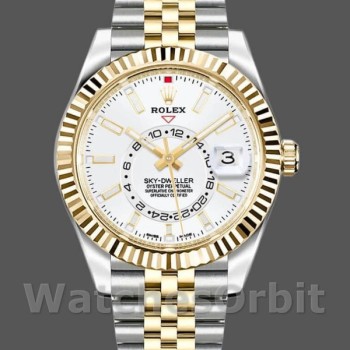 Replica Rolex Sky-Dweller 42mm Uomo-326933-Acciaio inossidabile e oro giallo-Calendario bianco Bianco