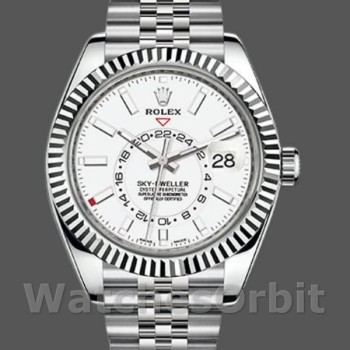 Replica Rolex Sky-Dweller 42 mm Uomo-326934-Ghiera scanalata-Comparatore bianco Bianco