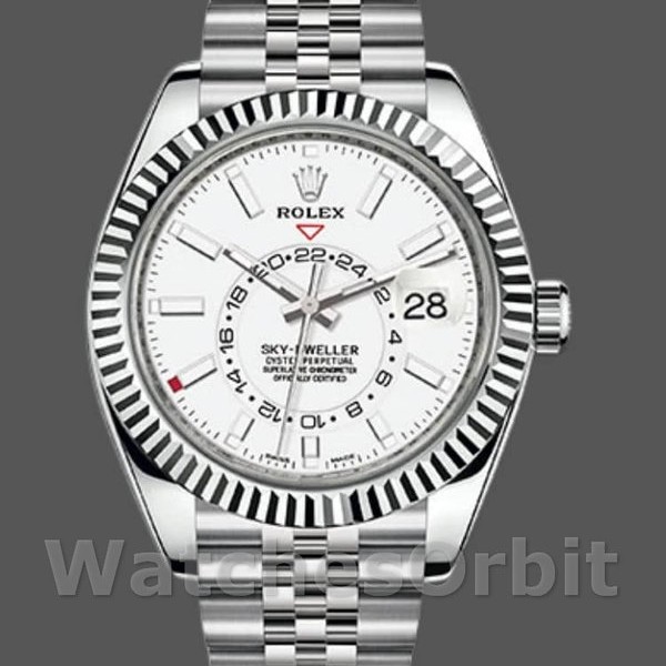 Replica Rolex Sky-Dweller 42 mm Uomo-326934-Ghiera scanalata-Comparatore bianco Bianco