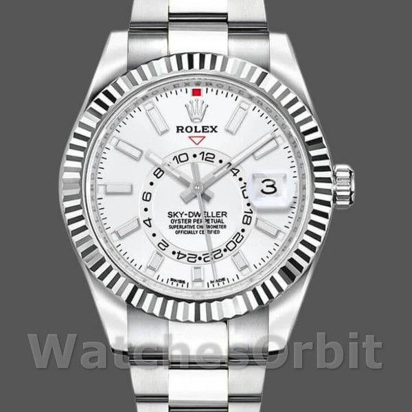 Replica Rolex Sky-Dweller 42 mm Uomo-326934-Acciaio inossidabile-Comparatore bianco Bianco