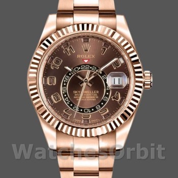 Replica Rolex Sky-Dweller 42 mm Uomo-326935-Oro scuro-Calendario arabo cioccolato<br />