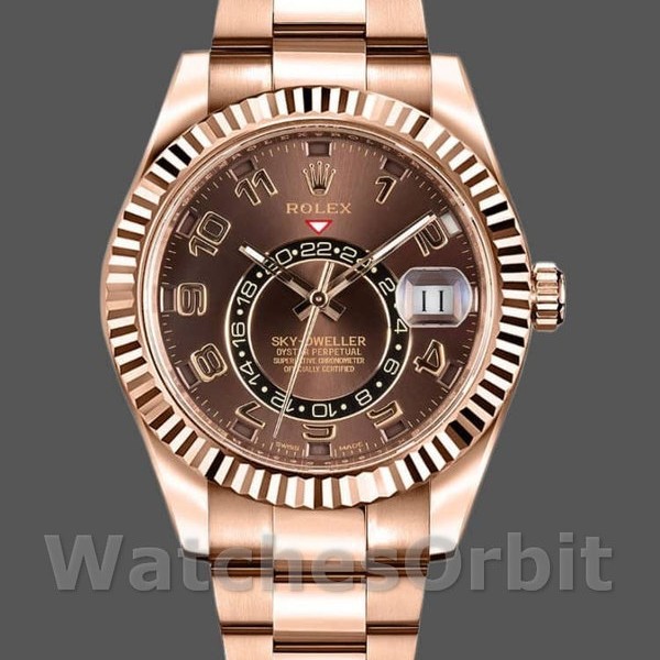 Replica Rolex Sky-Dweller 42 mm Uomo-326935-Oro scuro-Calendario arabo cioccolato<br />