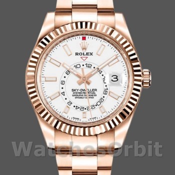 Replica Rolex Sky-Dweller 42mm Uomo-326935-Dal quadrante oro rosa-bianco Bianco