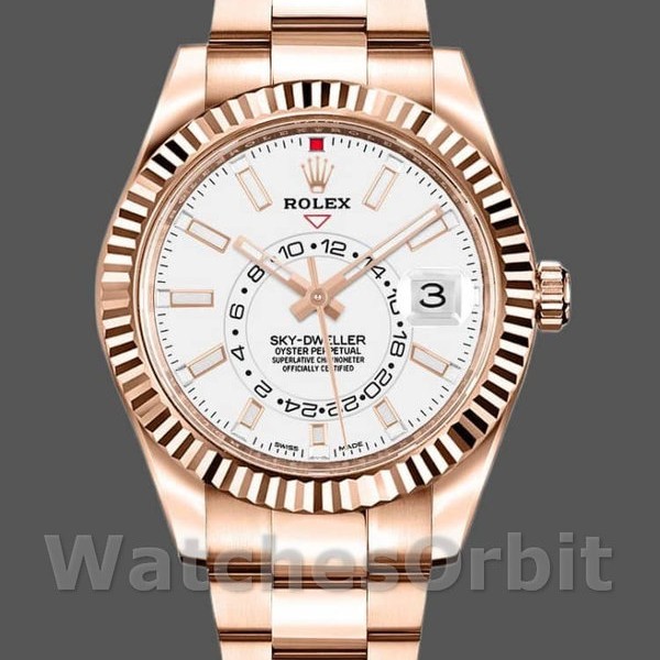 Replica Rolex Sky-Dweller 42mm Uomo-326935-Dal quadrante oro rosa-bianco Bianco