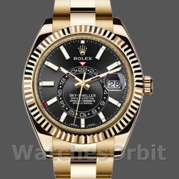 Replica Rolex Sky-Dweller 42 mm Uomo-326938-Oro giallo-Comparatore nero Nero