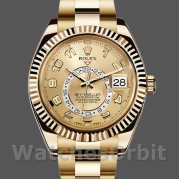 Replica Rolex Sky-Dweller 42 mm Uomo-326938-Oro giallo-Champagne Quadrante arabo Champagne<br />