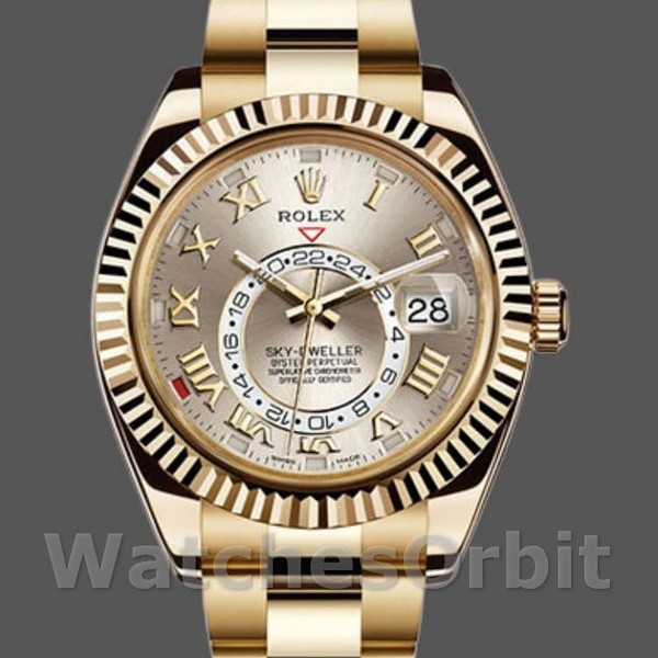 Replica Rolex Sky-Dweller 42 mm Uomo-326938-oro giallo-quadrante argento Argento