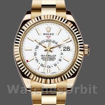 Replica Rolex Sky-Dweller 42mm Uomo-326938-Oro giallo-Comparatore bianco Bianco