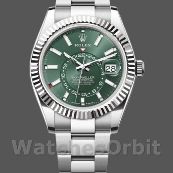 Replica Rolex Sky-Dweller 42 mm Uomo-336934-Ghiera scanalata-Comparatore verde Verde