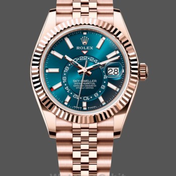 Replica Rolex Sky-Dweller 42-m336935 0005, Oro Everose, Quadrante Verde Blu, Quadrante Verde Blu, Uomo
