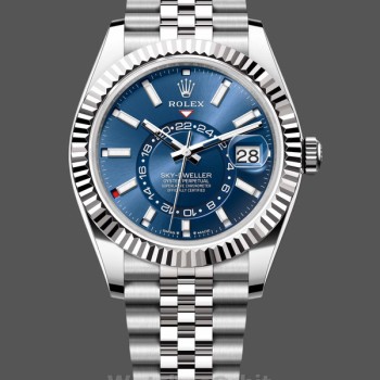 Replica Rolex Sky-Dweller 42mm-m336934 0006-Ghiera scanalata-Calendario blu Uomo