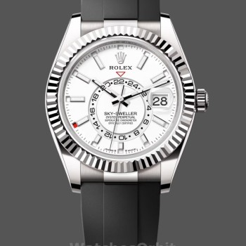 Replica Rolex Sky-Dweller 42-M336239 0003, Oro bianco, Quadrante bianco, Quadrante Oysterflex bianco, Uomo