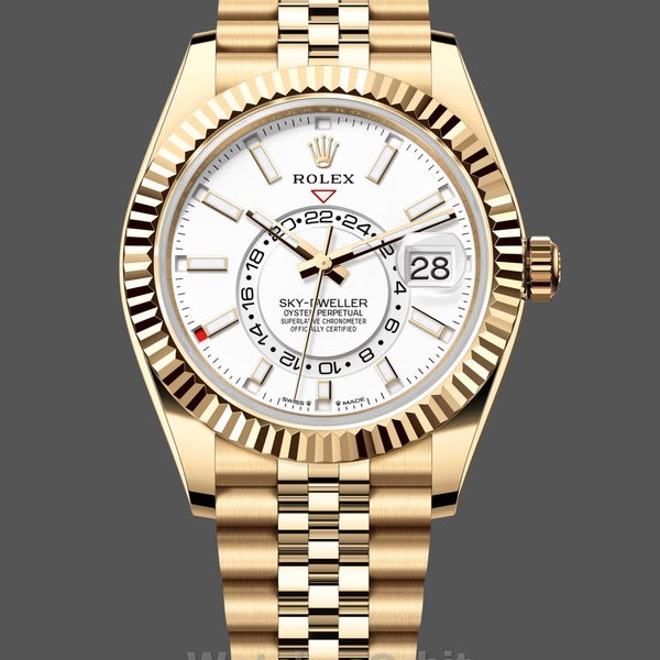 Replica Rolex Sky-Dweller 42-M336938 0006, Oro giallo, GMT, Quadrante bianco, Stile Giubileo, Uomo Bianco