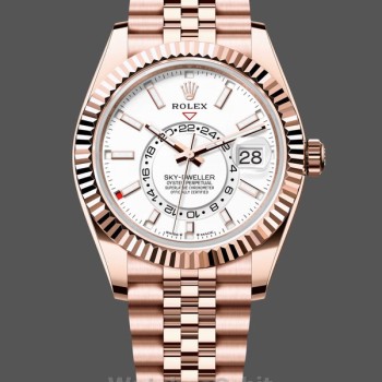Replica Rolex Sky-Dweller 42-m336935 0007, quadrante bianco intenso, lunetta scanalata, bracciale Jubilee, quadrante bianco intenso, uomo