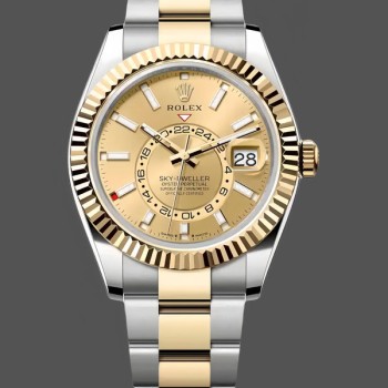 Replica Rolex Sky-Dweller-336933 0001, 42 mm, oro giallo, quadrante champagne Quadrante champagne
