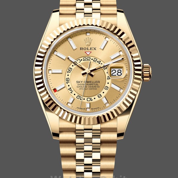 Replica Rolex Sky-Dweller 42mm Uomo-m336938-0004-Dal quadrante oro giallo-champagne Champagne