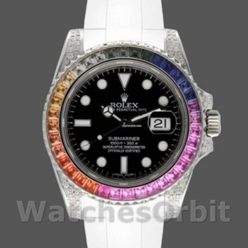 Replica Rolex Submariner 40mm Uomo-116610-Calrante nero-Cinturino in gomma bianca Nero