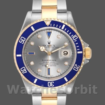 Replica Rolex Submariner 40 mm Uomo-16613-Acciaio e oro-Diamante Zaffiro Quadrante Argento Serti <br />