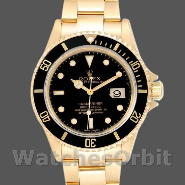 Replica Rolex Submariner 40 mm Uomo-16618-Oro giallo-Comparatore nero Nero